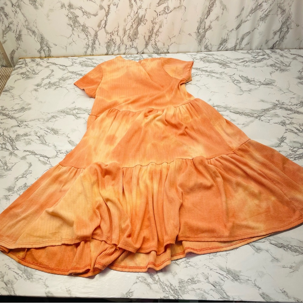See You Monday Orange Ruffled Tiered Mini Dress Size Small - Picture 14 of 14